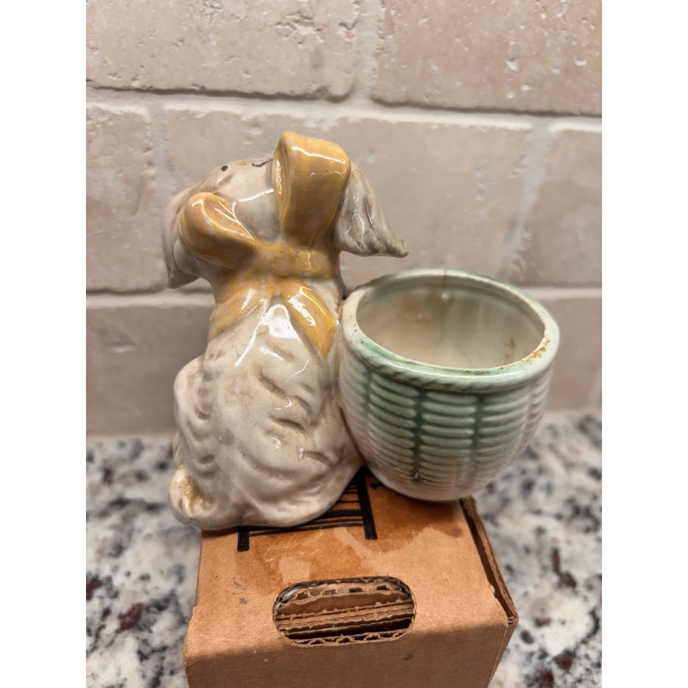 Vtg.  Ceramic Dog Planter Made In Japan Mid Century KitschyPuppy Basket Pot MCM - Picture 3 of 8